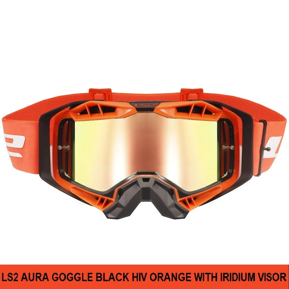 LS2 AURA PRO GOGGLE BLACK HIV ORANGE WITH IRIDIUM VISOR