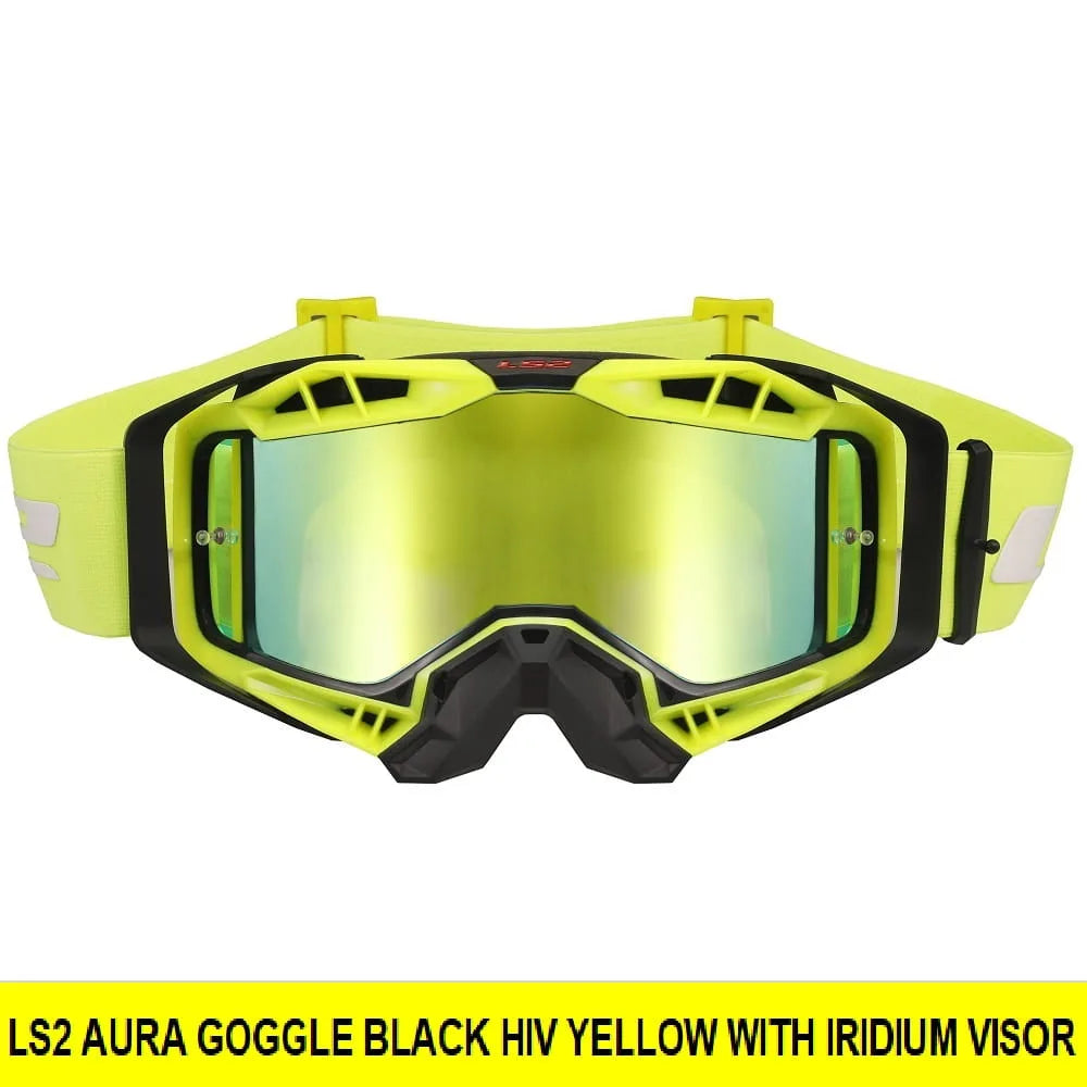 LS2 AURA PRO GOGGLE BLACK HIV YELLOW WITH IRIDIUM VISOR