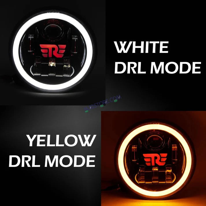 HJG 7 Inch RE Logo White LED Headlight