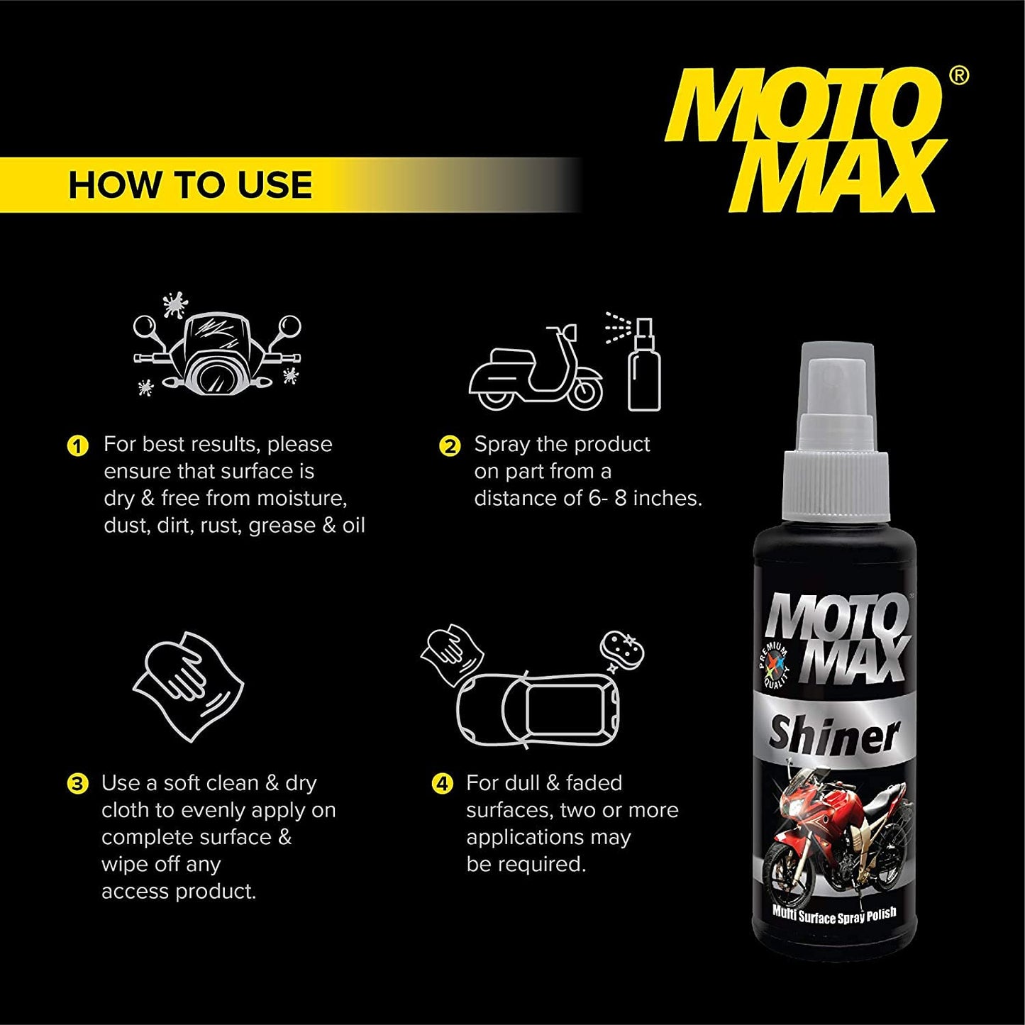 Pidilite Motomax Shiner Multi surface Spray Polish 100 ml