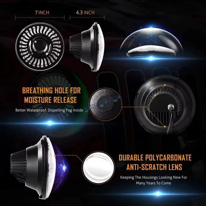 HJG 7 Inch White LED Headlight Chakra
