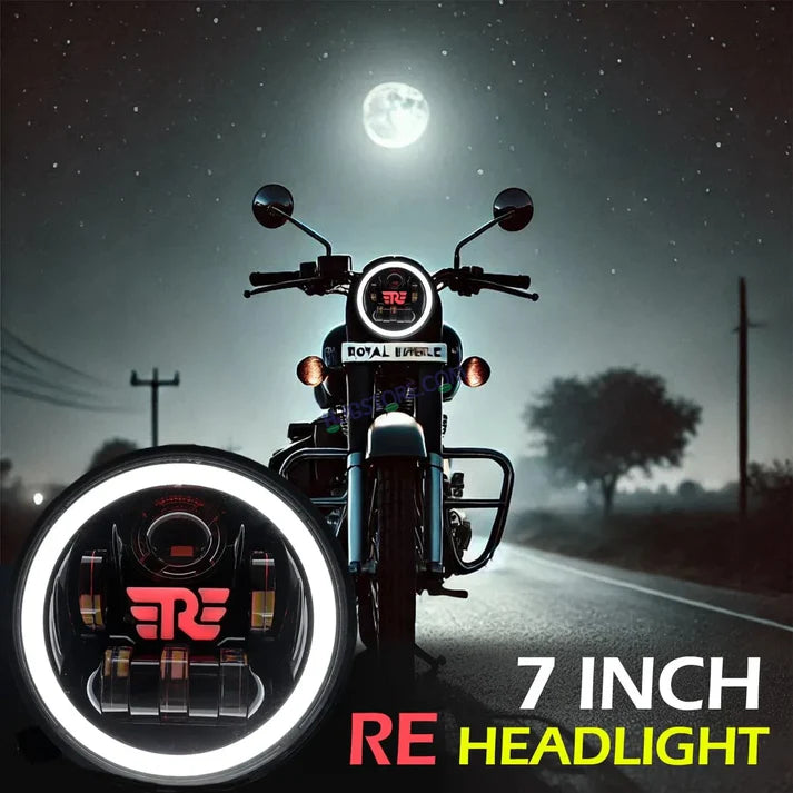 HJG 7 Inch RE Logo White LED Headlight
