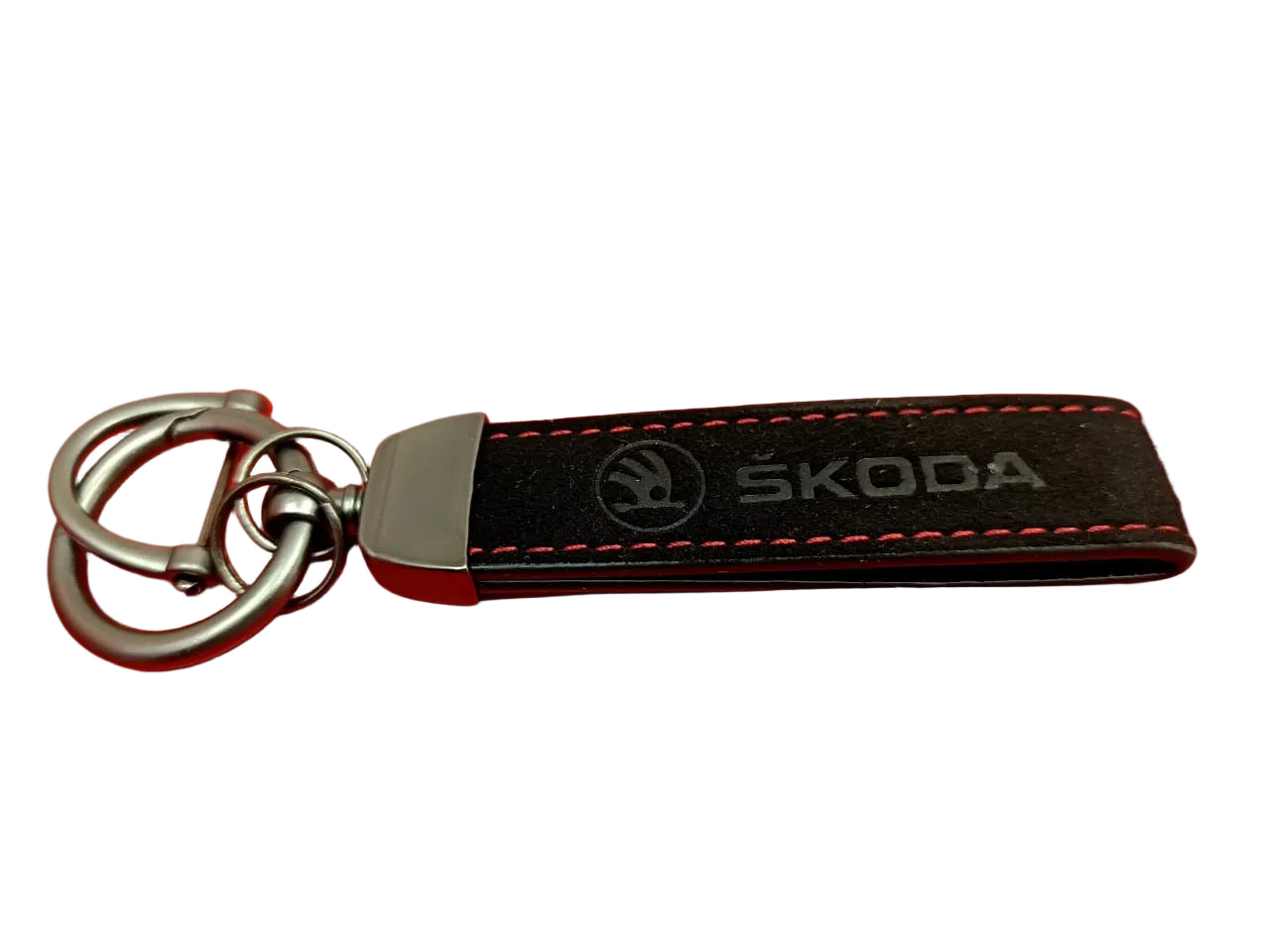 SKODA CAR BLACK SUEDE LEATHER KEYCHAIN
