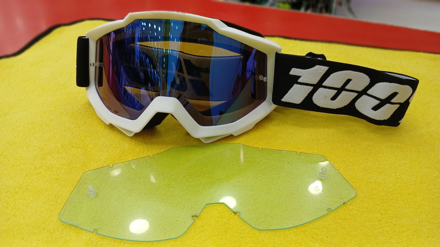 100% RIDING GOGGLE ACCURI - BLACK WHITE - BLUE MIRROR LENS
