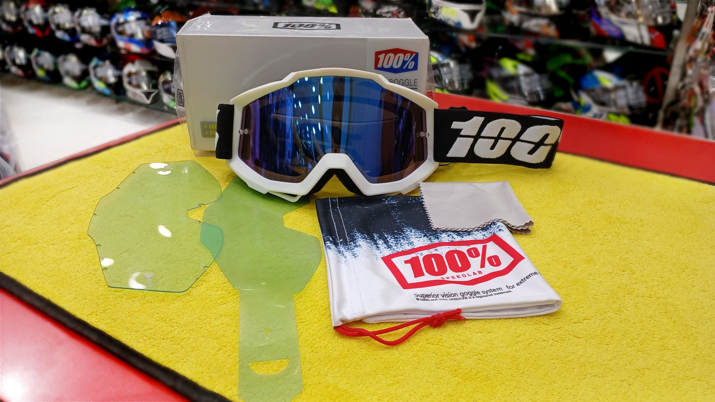 100% RIDING GOGGLE ACCURI - BLACK WHITE - BLUE MIRROR LENS
