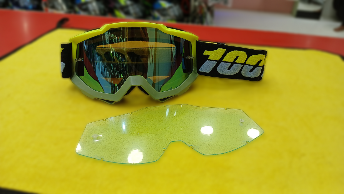 100% RIDING GOGGLE ACCURI - NEON GREY - LIGHT BLUE MIRROR LENS