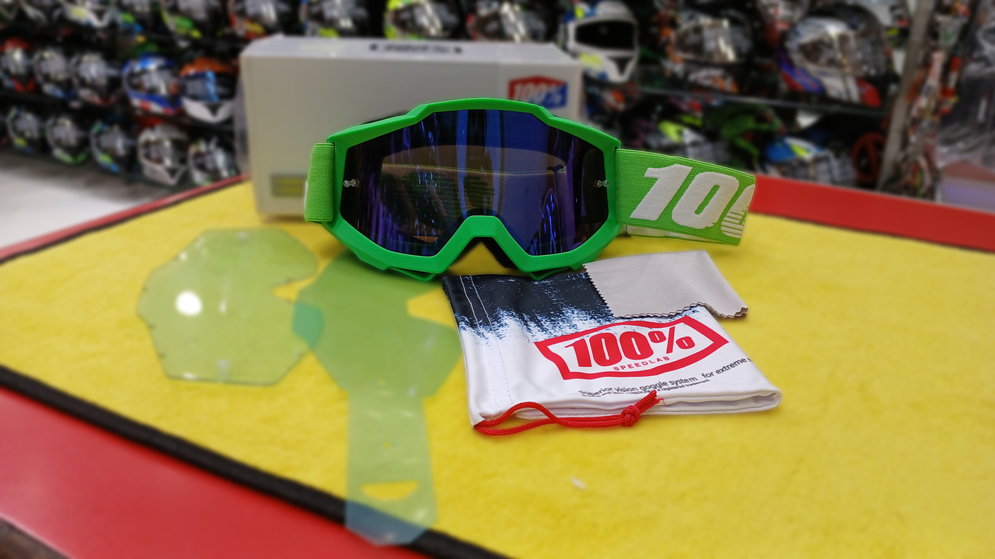 100% RIDING GOGGLE ACCURI - GREEN - BLUE MIRROR LENS
