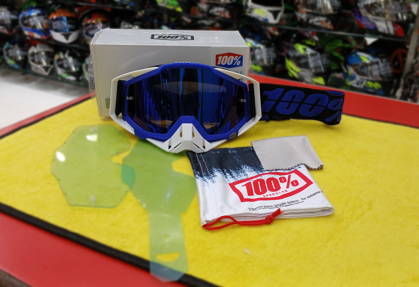 100% RIDING GOGGLE RACE CRAFT -WHITE BLUE - BLUE MIRROR LENS