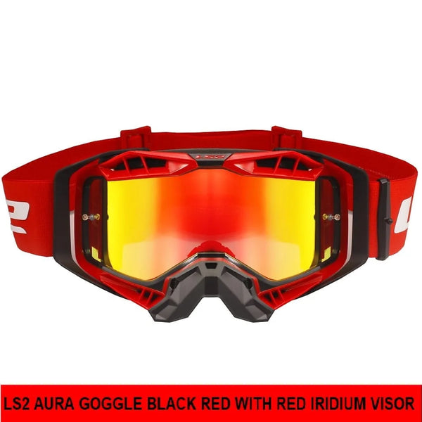 LS2 AURA GOGGLE BLACK RED WITH RED IRIDIUM VISOR