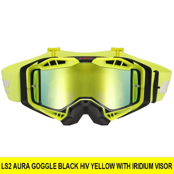 LS2 AURA PRO GOGGLE BLACK HIV YELLOW WITH IRIDIUM VISOR