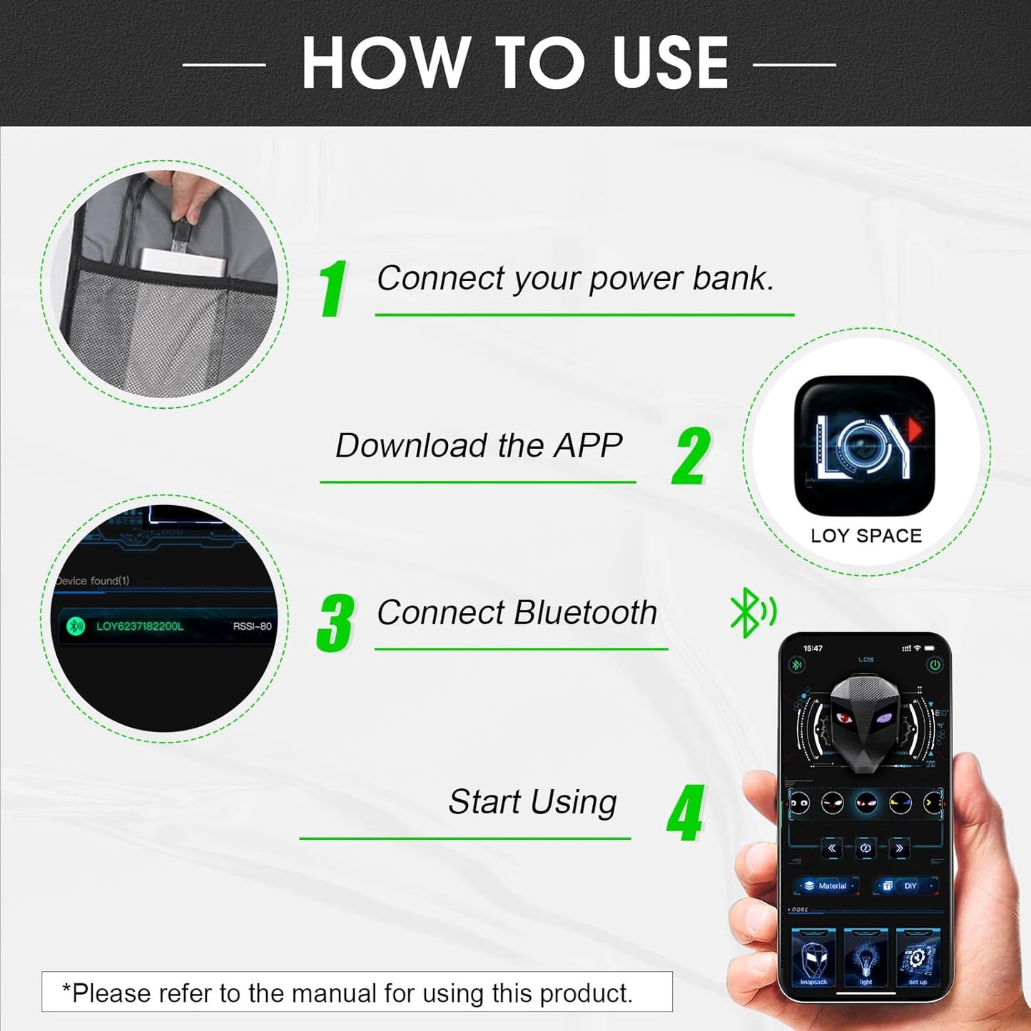 Carbon Fiber Motorcycle LED Knight Backpack