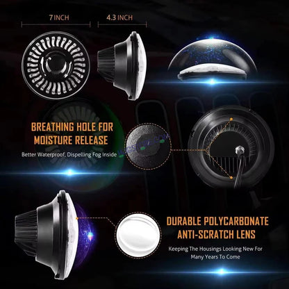 HJG 7 Inch White LED Headlight Chakra