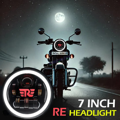 HJG 7 Inch RE Logo White LED Headlight