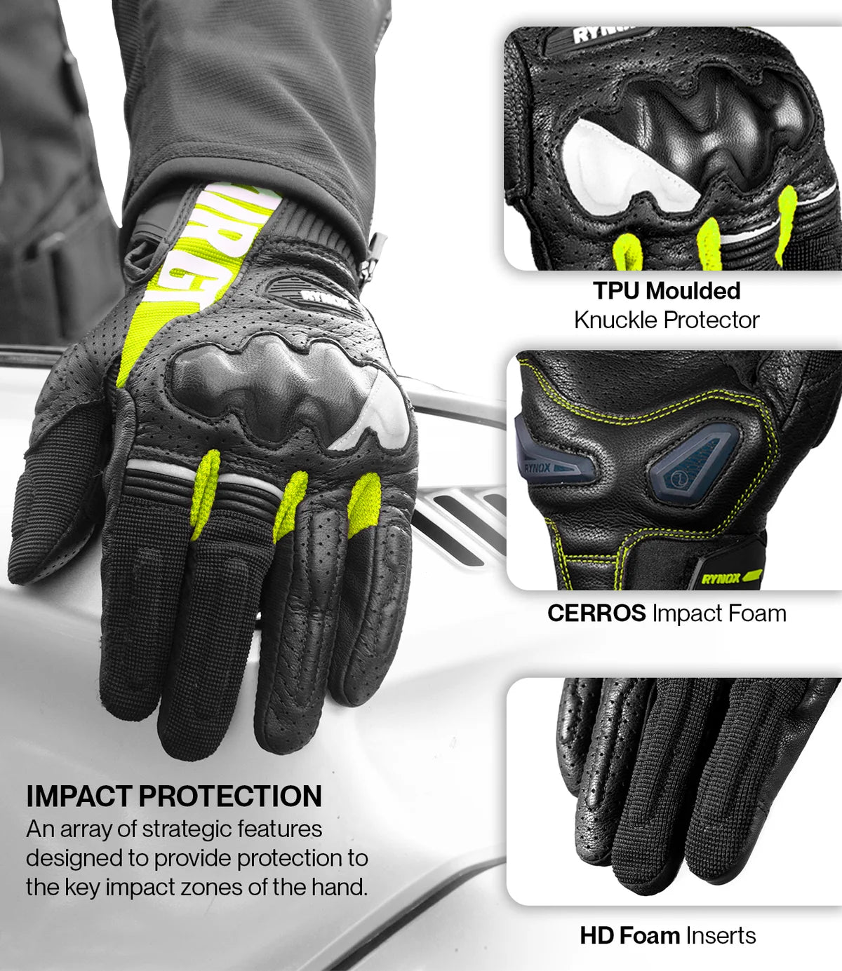 RYNOX AIR GT 2 GLOVES - Black Hi-Viz Green