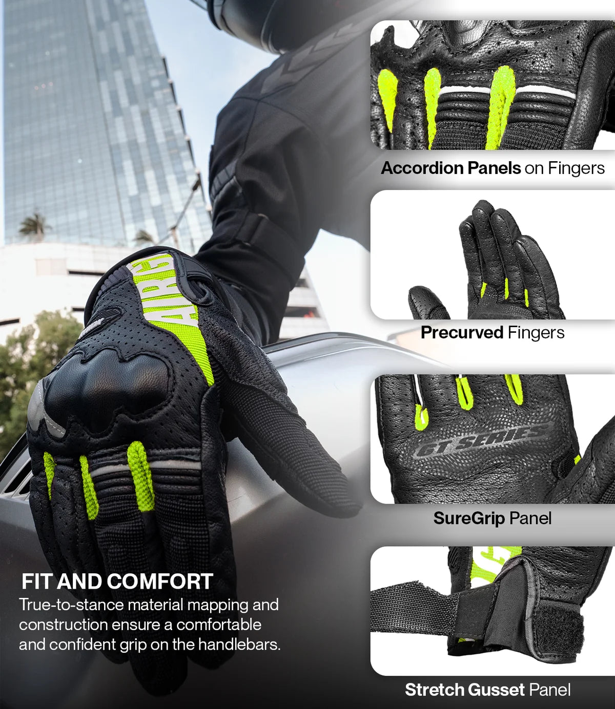 RYNOX AIR GT 2 GLOVES - Black Hi-Viz Green