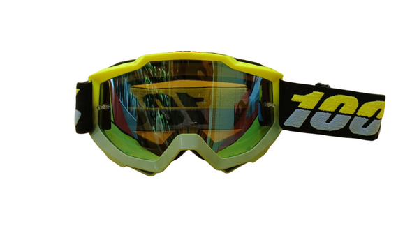 100% RIDING GOGGLE ACCURI - NEON GREY - LIGHT BLUE MIRROR LENS
