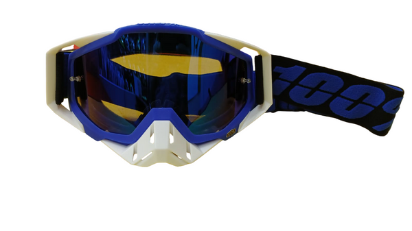 100% RIDING GOGGLE RACE CRAFT -WHITE BLUE - BLUE MIRROR LENS