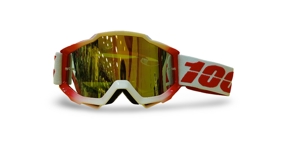 100% RIDING GOGGLE RACE CRAFT - WHITE RED - GOLDEN MIRROR LENS