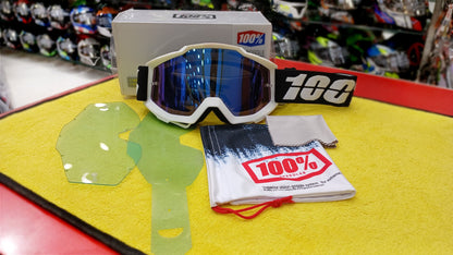 100% RIDING GOGGLE ACCURI - BLACK WHITE - BLUE MIRROR LENS