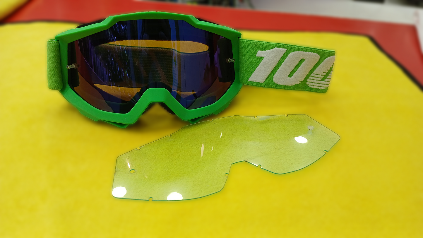 100% RIDING GOGGLE ACCURI - GREEN - BLUE MIRROR LENS