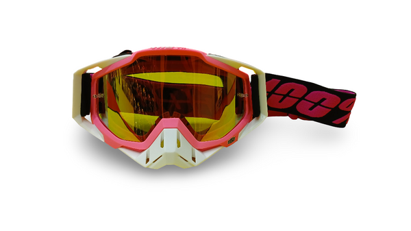 100% RIDING GOGGLE RACE CRAFT - PINK WHITE - GOLDEN MIRROR LENS