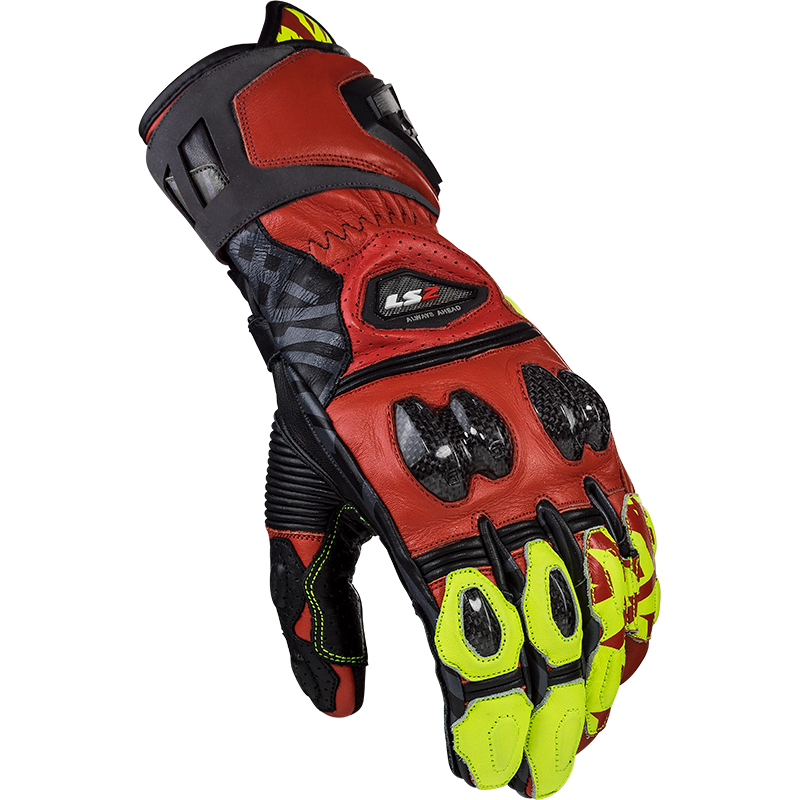 LS2 FENG RACING GLOVES RED H-V YELLOW